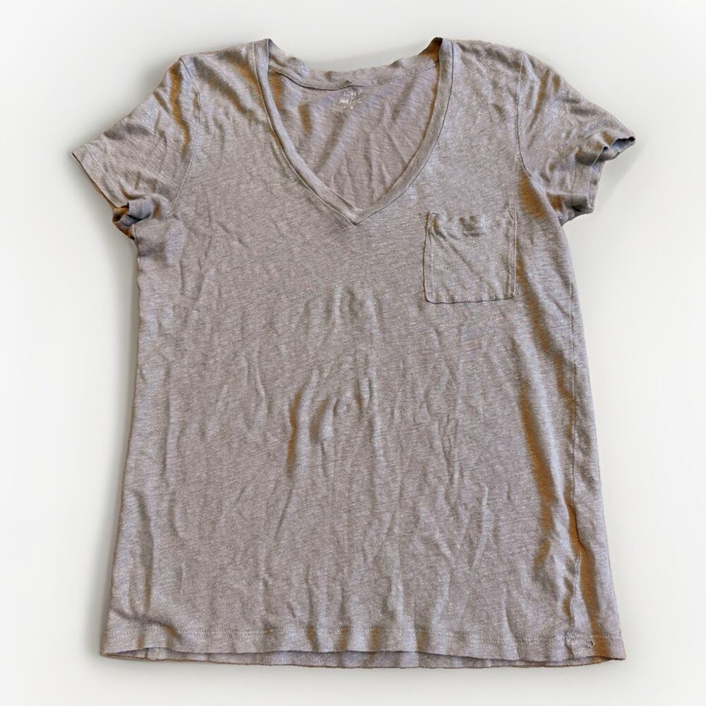 JCrew Women’s Size Small 100% Linen V-neck Beige Color T Shirt Slub Top